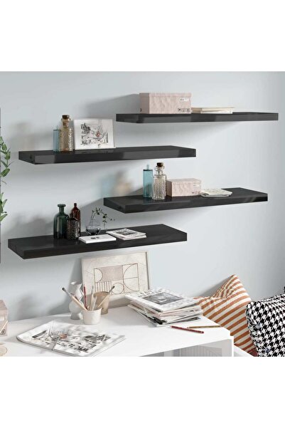 Concept Rafturi de perete, 4 buc., negru extralucios 80x23,5x3,8 cm MDF