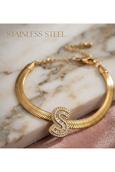 stainless steell gold renk S harf çelik bileklik