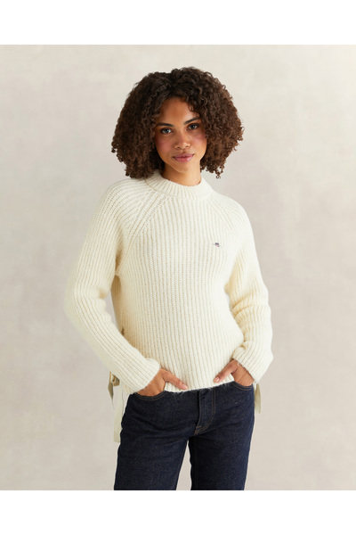 Gant Kadın Krem Cropped Fit Bisiklet Yaka Triko
