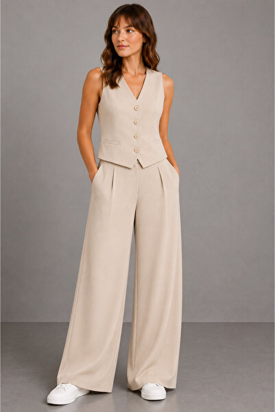 M&N Set Stone set cu vestă pantaloni palazzo pentru femei – wide-leg Combinaț...