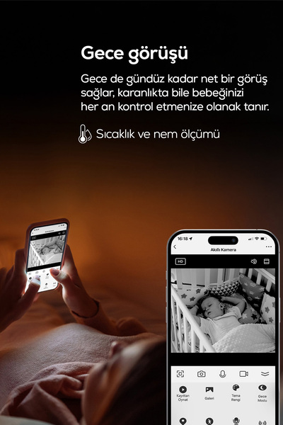 Xenon Smart Akıllı Bebek Kamerası 3MP 5" LCD Monitör, 360°, Mobil Kontrol, Ninni, Hareket Algılama, Gece Görüş, Telsiz (Gri-X7202)