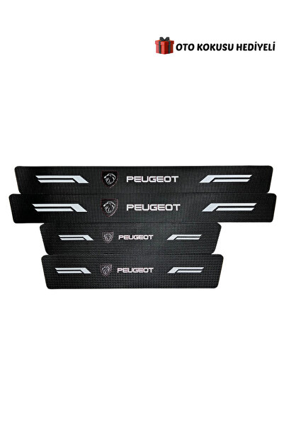 Autowise Yeni Peugeot Logolu Karbon Kapı Eşiği Koruyucu Bant Folyo 4'lü Set