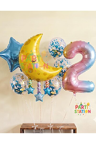 Parti Station Ay Dede 2 Yaş Balon Set Yıldız Balon Folyo Set Ay Dede Konsept ...