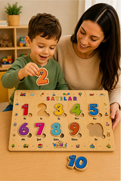 kalides BulTak Puzzle – Sayılar | Ahşap Eğitici Yapboz | Montessori Dikkat ve Eşleştirme Oyunu