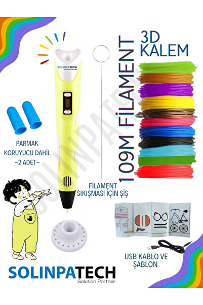 Yellow 3d Pen 3d Pen Printer Pen | Multicolor (TOTAL 109 METERS) Filament Usb Cable