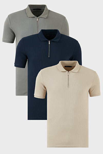 Buratti Tricou cu gât polo din bumbac, cu jumătate de fermoar, cu 3 pachete, ...