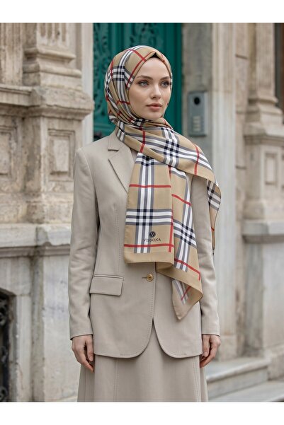Vissona KREP EKOSE DESENLİ BEJ RENKLİ 75X195 KIRIŞMAZ ŞAL