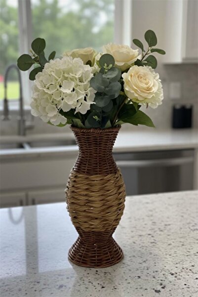 Bayev Rattan Akasya 4205 Oval Vase - Knitted Flower Pot Vase Multi-Purpose De...