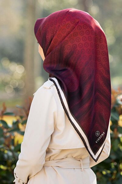 Vissona Tivil İpek Eşarp 10659 - 4 - 0018 Bordo Monogram Desen