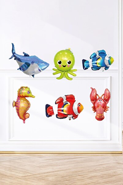 PEKSHOP Okyanus Deniz Canlıları 6 lı Mini Folyo Balon Seti