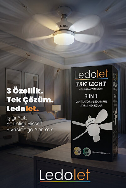 LEDOLET Tavan Vantilatörü Led Aydınlatmalı 3 İn 1 Vantilatör / Led Işık / Siv...