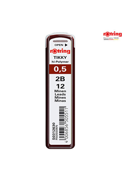 Rotring Set 12 mine creion 0.5mm 2B cu Rezistenta Extra la Rupere, pentru Des...