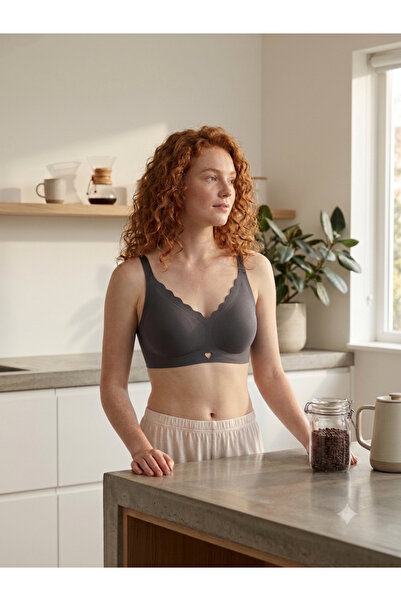 Lavint Homewear Seamless Laser Cut Black Bra Without Underwire