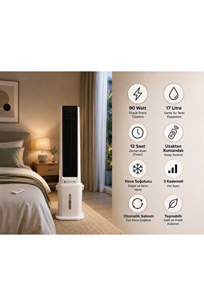 Dijitsu VN95 Sulu Portatif Hava Soğutucu Uzaktan Kumandalı 90 Watt 17 Litre S...