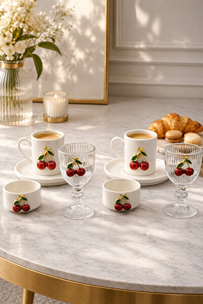 YzMarket Porcelain Cherry Cup Set for 2 People and 2 item(s) Porcelain Cherry...