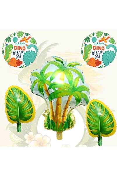 partidolu Hawaian Tropical Ağaç ve Dinozor Palmiye Folyo Balon 5 Adet.