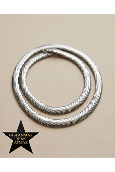 stainless steell سلسلة ثعبان سميكة من الفولاذ الفضي 316L للنساء بطول 42+5 سم ...