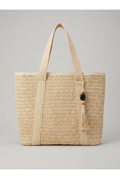 Fonem Acrux Wicker Women's Tassel Detailed Daily and Beach Bag