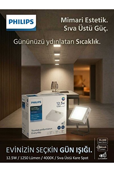 Philips DN058B 12.5W 4000k Gün Işığı Sıva Üstü Kare Spot Armatür