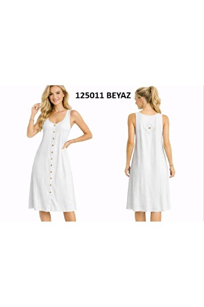 Duss Muslin Fabric Button Detailed Sleeveless Midi Dress – Summer Casual Model