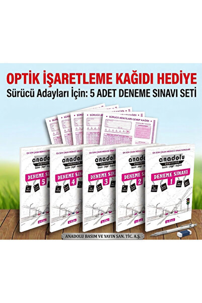 Anadolu Yayıncılık Sürücü Eğitim Deneme Sınavı -- Sürücü Kursu Kitabı 5'li De...