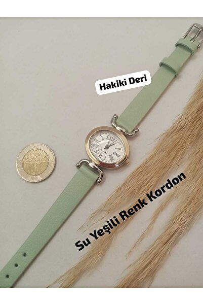 Essole Retro Vintage Model Gold Kasa , HAKİKİ DERİ - Su Yeşili Renk Kordonlu ...