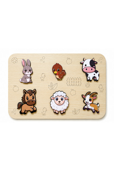 muentoys Ahşap Çiftlik Hayvanları Yapbozu - Renkli Montessori Eğitici Çocuk P...