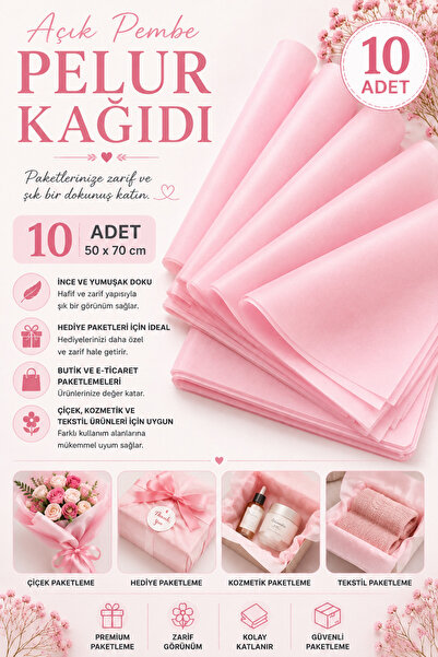 t tuğset etiket Renkli Pelur Kağıdı Açık Pembe 50x70 cm 10 Adet