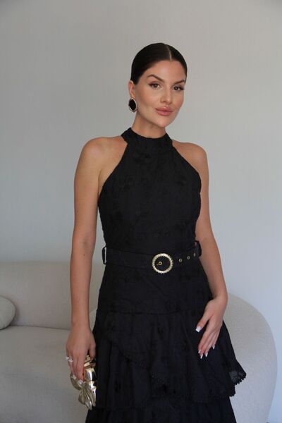 Julidress Rochie din bumbac premium, cu broderie, talie brodată și volane în ...