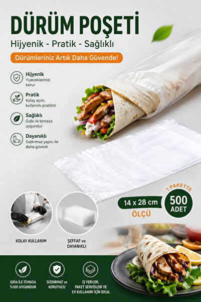VENON 500 Adet 🥙 1 Paket Dürüm Poşeti 14x28 🥙 Şeffaf Poşet 🥙 Ambalaj Çiğkö...