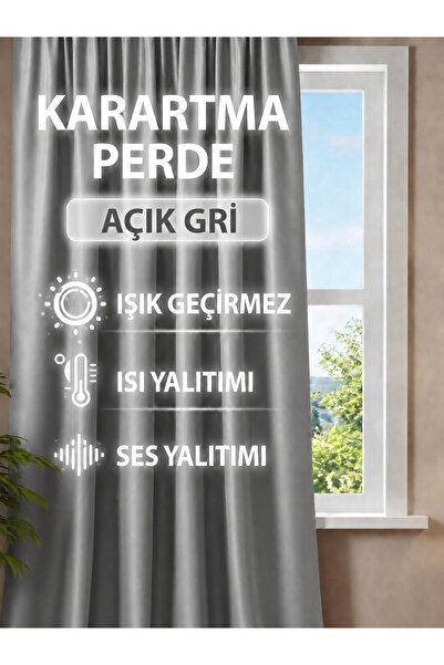 Yuka AÇIK GRİ Blackout Işık Geçirmez Karartma Fon Perde PİLESİZ Tek Kanat Kar...