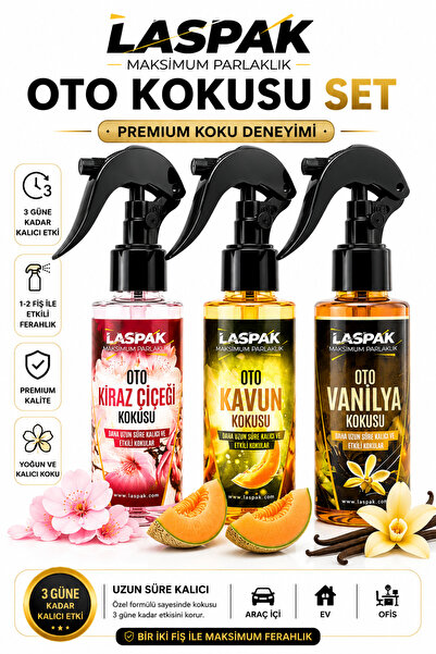 LASPAK 3'lü Premium Oto Koku Seti Kalıcı Yoğun Esans (3*100 ML)