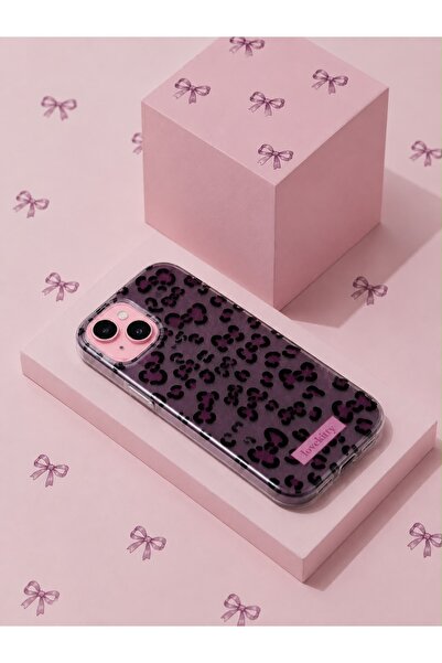FlexiCase iPhone 15 Uyumlu Mor Leopar Desenli Telefon Kılıfı