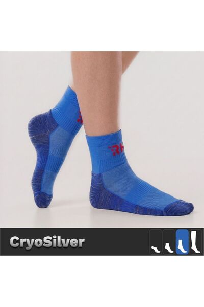Rider Healthcare Cryo Silver + Havlu Taban Kısa Gümüş İplikli Çorap — Mavi/Be...