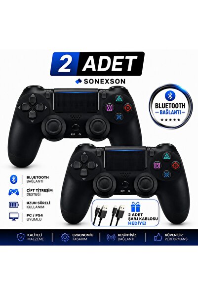 SONEX PS4 Kablosuz Oyun Kolu 2’li Set Titreşimli Joystick Tablet Telefon PC U...