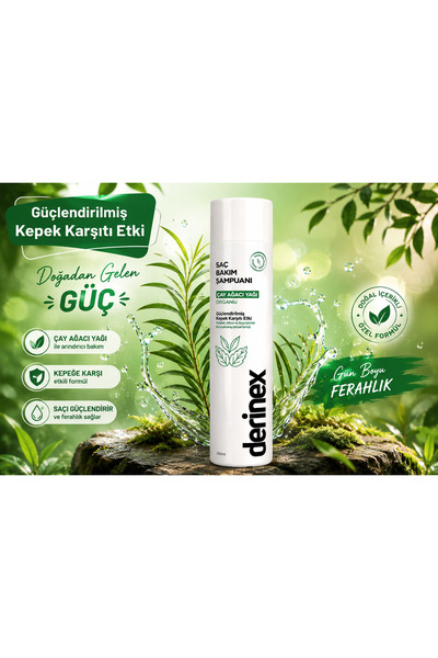 Strong derinex saç bakım şampuanı çay ağacı yağı ve ısırganlı