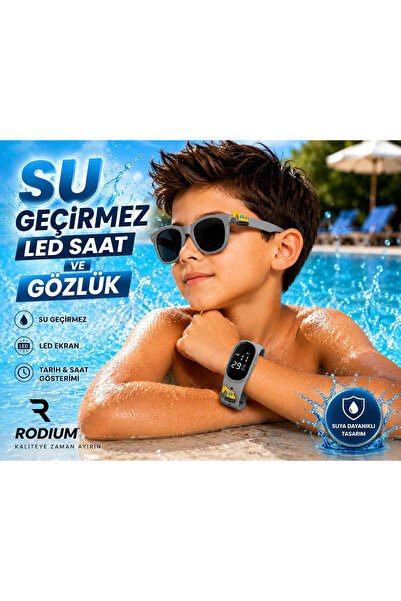Rodium Children's Wristwatch Led Watch and Glasses Set with Gray Scoop Emoji