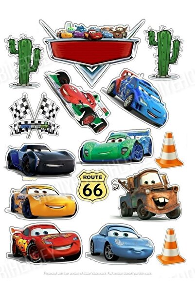 hediyehobihersey Cars Resimli Yenilebilir Pasta Üstü Şeker Kağıdı Baskısı, Ye...