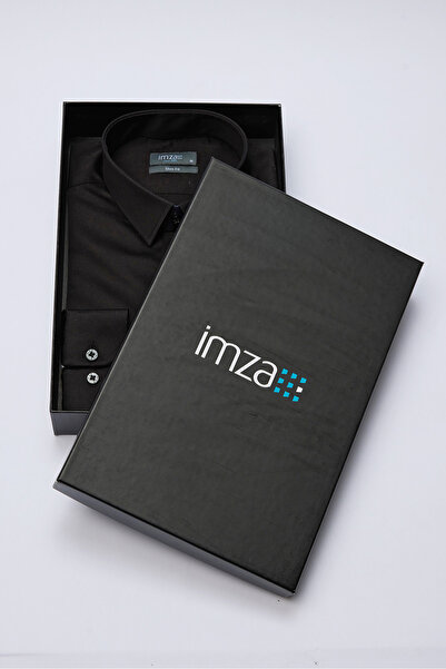 İmza Erkek Siyah Sert Yaka Slim Fit Classic Pamuklu Gömlek 1004255324