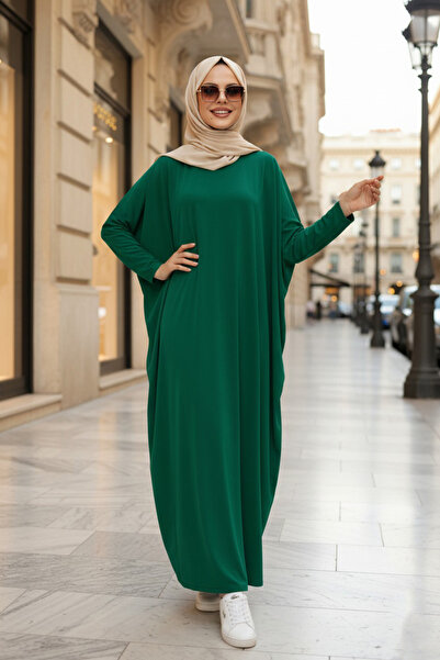 Neva Style فستان حجاب أخضر بأكمام خفاشية 17801Y