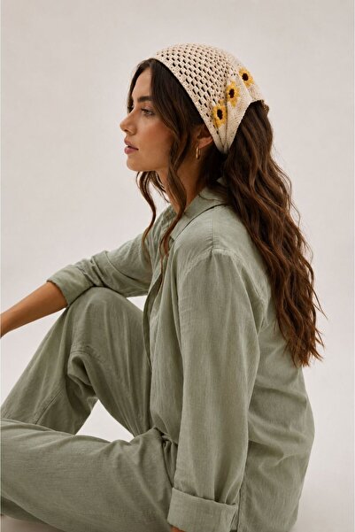 SEVMİŞ HOME Kadın Örgü Bandana Çiçek Motifli Yazlık Bohem Saç Bandanası