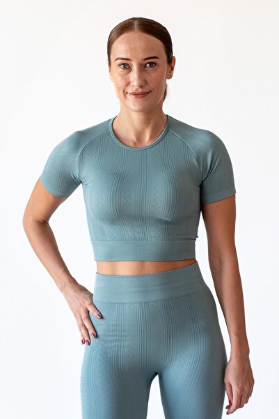 FEELAMORE Active Dikişsiz Desenli Crop Top, Büstiyer Kısa Kollu Spor Tshirt