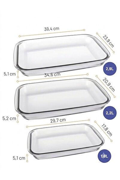 Marinex 3-Piece Borosilicate Glass Baking and Serving Dish Set | Rectangular ...
