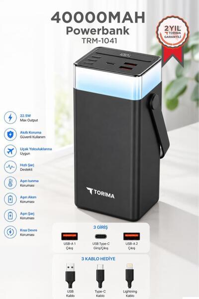 Torima Taşınabilir Batarya 40000 Mah Type-C Lightning Hızlı Şarj Rgb Işıklı 2...