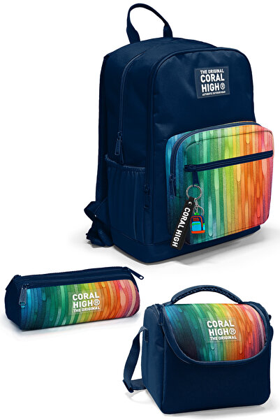 Coral High Lacivert Renkli Çizgili 3 lü Okul Çanta Seti SET0123690