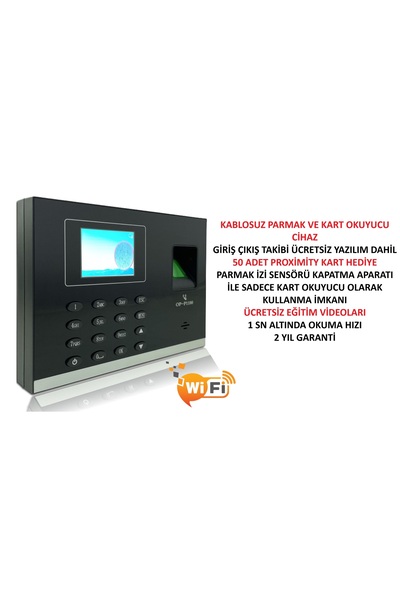 Kablosuz Parmak ve Kart Okuyucu + 50 Kart Hediye + Giriş Çıkış ve Maaş Programı