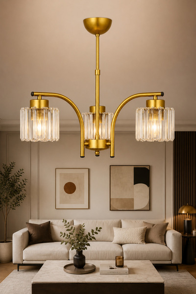 ESSLİGHT Venice 3’lü Eskitme Kristal Taşlı Salon Mutfak Yatak Odası Avizesi