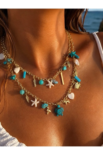 By Song Aksesuar Natural Stone Starfish Seashell Pendant Charm Necklace