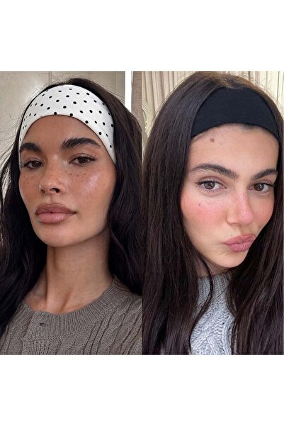 Cupla Set de 2 bandane elastice din bumbac pentru femei, cu buline, alb și negru