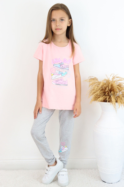 Breeze Girl's Tights Set Colorful Shoes Printed 5-10 Years, Pink